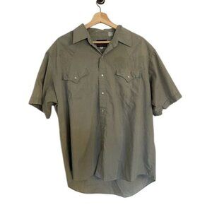 Plains western wear‎ pearl snap short sleeve shirt size XL olive green